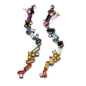 Vintage Y2K Rainbow Baguette Crystal Statement Articulated Drop Earrings